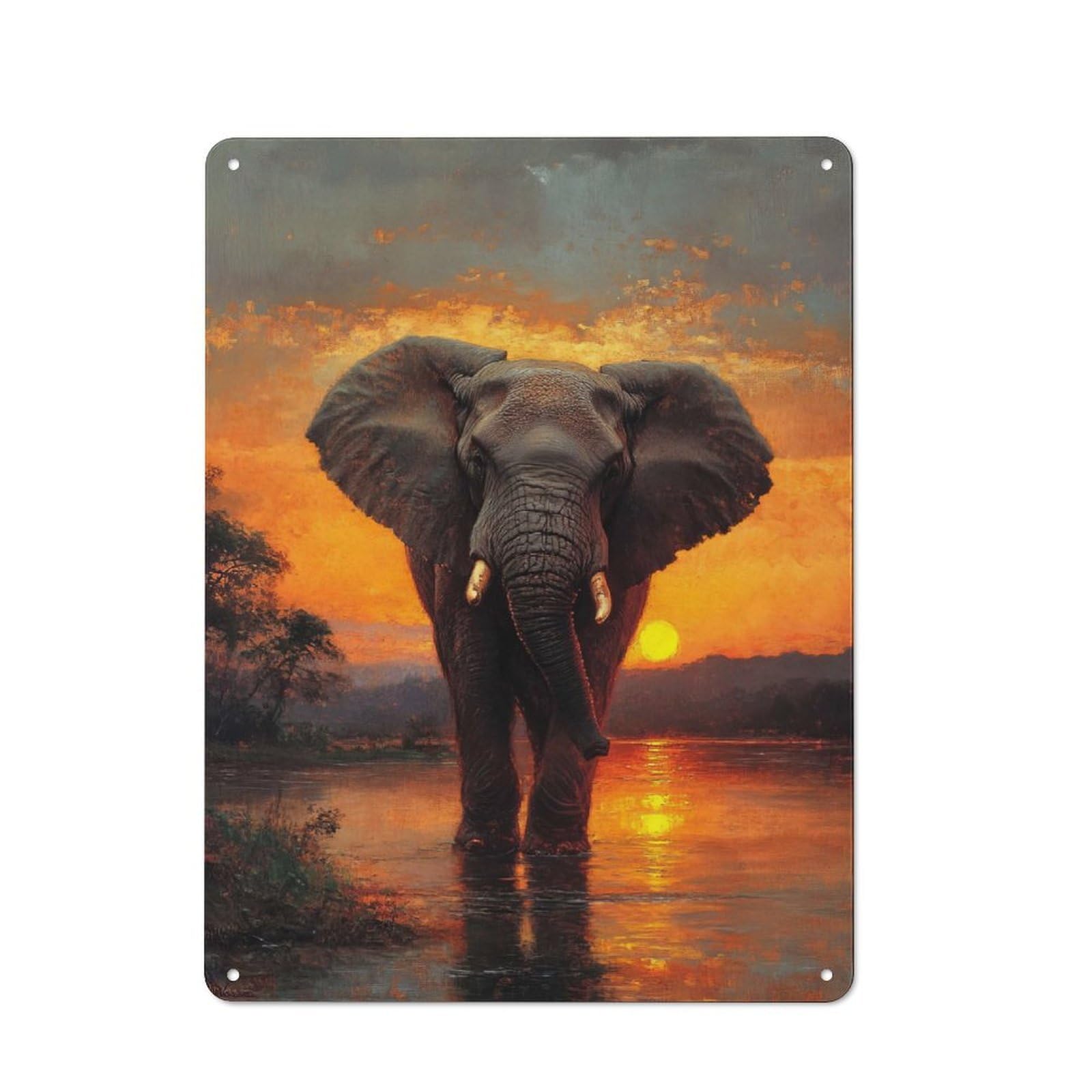Junmoney Elephant Sunset Vintage Tin Sign 40X30cm For Garden Room Or Summerhouse, For A Newly Organised Room And Metal Sign Display