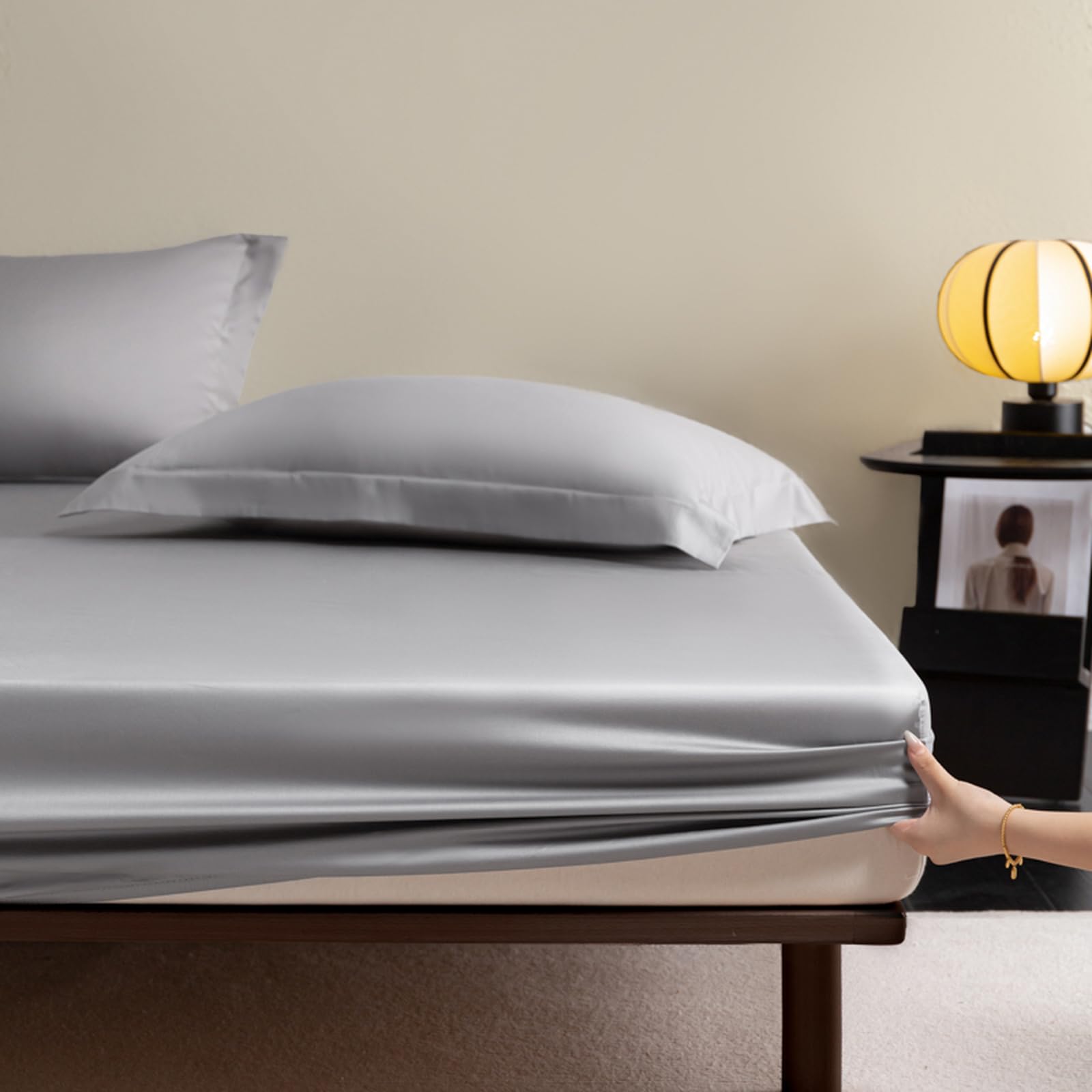 Housse matelas 150x200 coton extensible gris avec 2 taies oreillers drap housse respirant doux