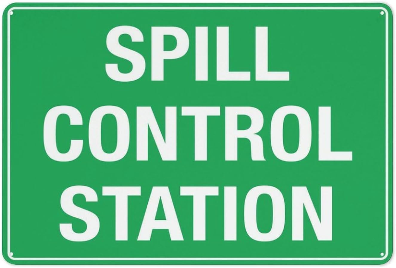 Spill Control Station Rust-Free Aluminum Warning Sign - Weather Resistant, Waterproof, Easy to Mount for Factory, Lab, Workshop, Indoor/Outdoor 12x8 inch
