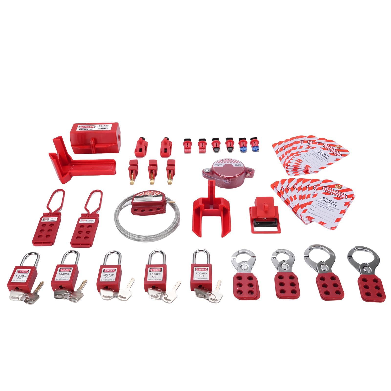 RiToEasysports Kit LOTO, Bloqueo de Seguridad Ajustable para Interruptores Eléctricos con Candado de Cable de Acero y Funda de Nailon Resistente, para Mantenimiento Industrial y Control de Riesgos