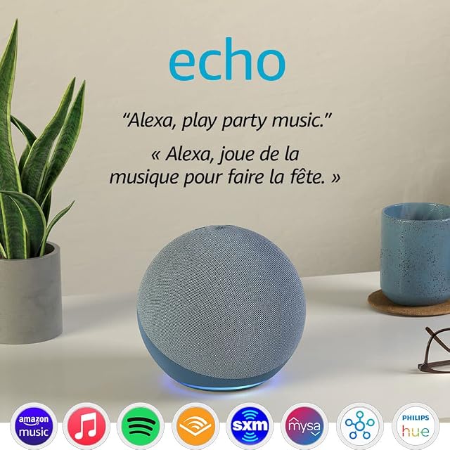 Amazon Echo, Alexa haut-parleur avec son haut-de-gamme, Idéal pour les grandes chambres, les salons et les cuisines, Conçu pour Alexa+, Twilight Blue