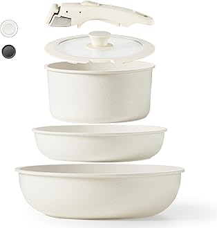 CAROTE Pots and Pans Set Non Stick, 5pcs Cookware Sets, Dishwasher/Oven/Fridge Safe, Kitchen Set, Space Saving Pots Set, Nonstick Set with Versatile Detachable Handle, Induction RV SetRecycled Claim Standard Blended