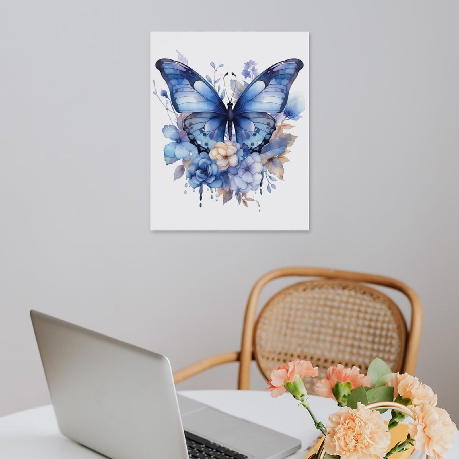 Amazon.co.jp: 絵画 青い花青い蝶インテリア 絵画 水彩画アート