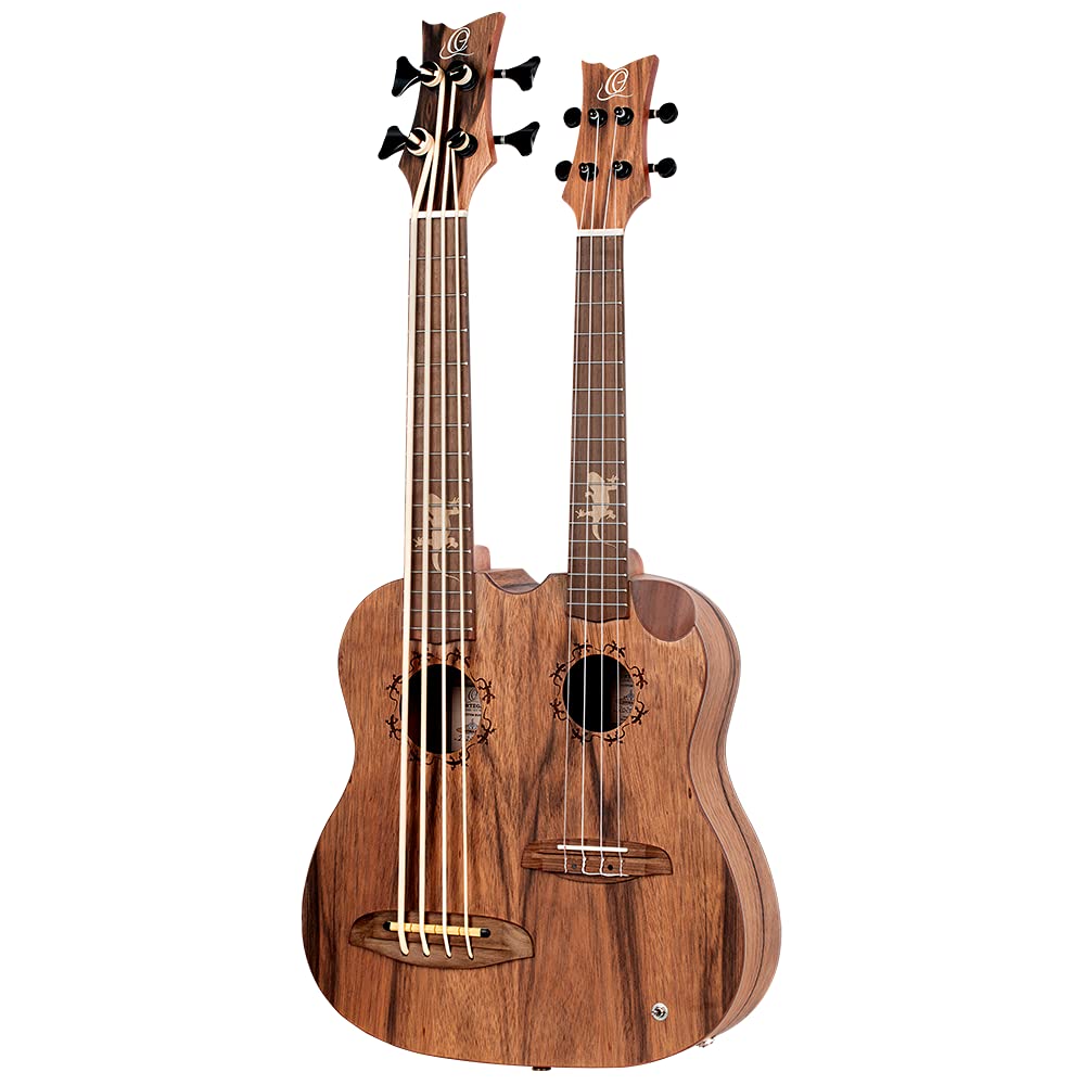 Ortega Guitars Double Neck Ukulele Elettro-Acustico – Tenor, Ukebass – Custom Built Series – Gig Bag Inclusa – Paldao, Natural (HYDRA-BSTE)
