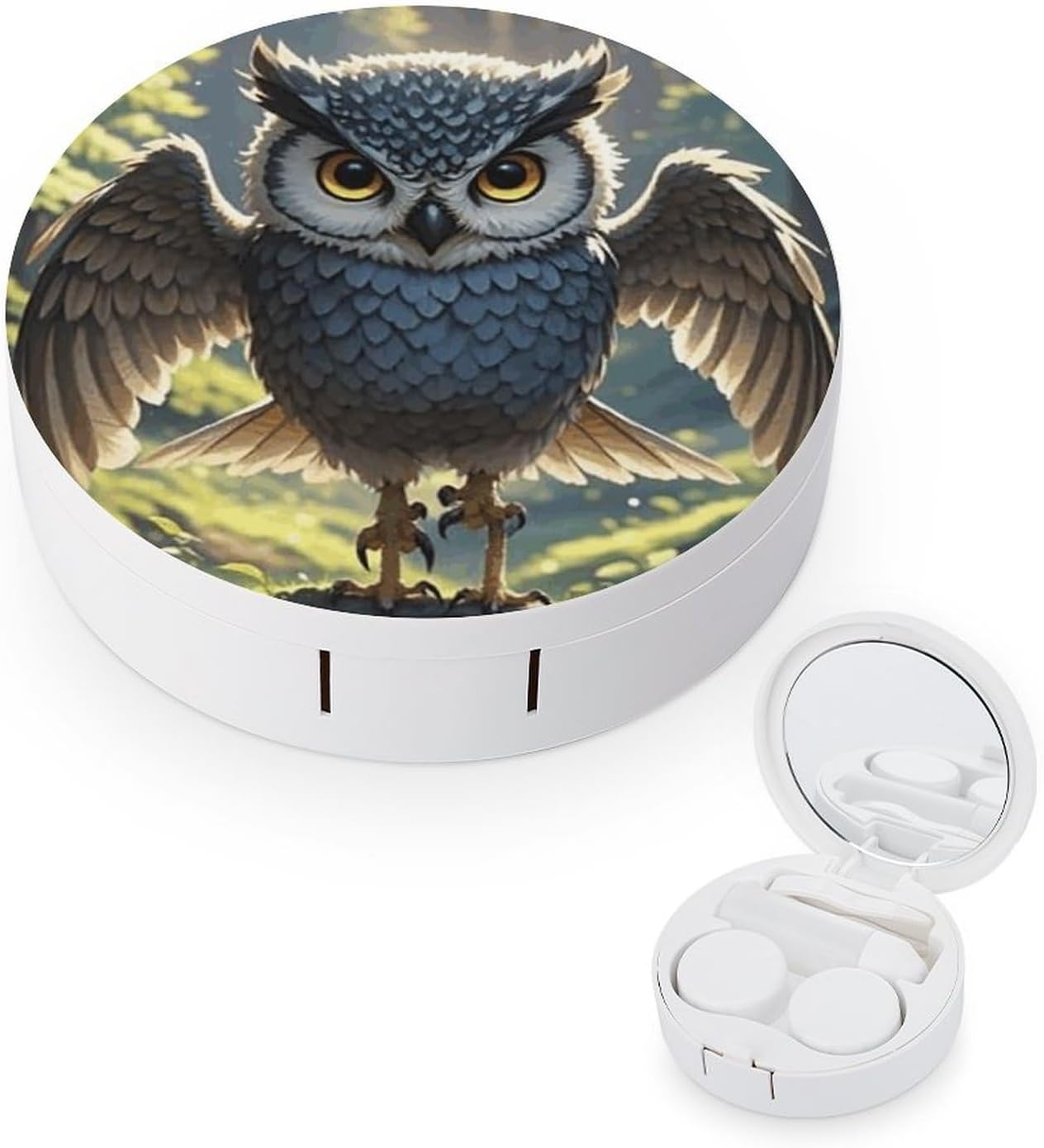 Anime Owl Contact Lens Case Kit with Mirror,Tweezer And Contact Lenses Solution Bottle,Portable Soak Storage Kit Leak Proof Contact Lens Box Holder Container for Travel