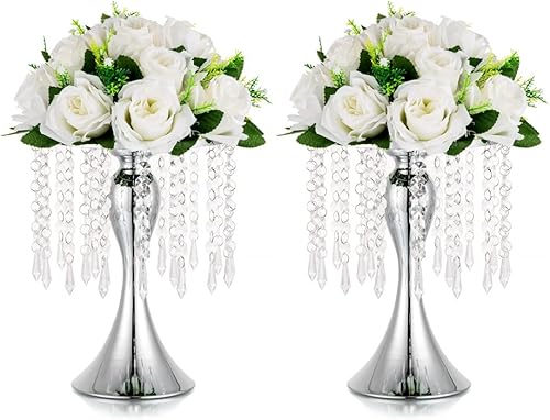 Miniatura 58 de Jarrones dorados para centros de mesa, soporte de arreglo floral de cristal de 10.2 pulgadas, centros de mesa de boda para mesas, soportes de jarrón
