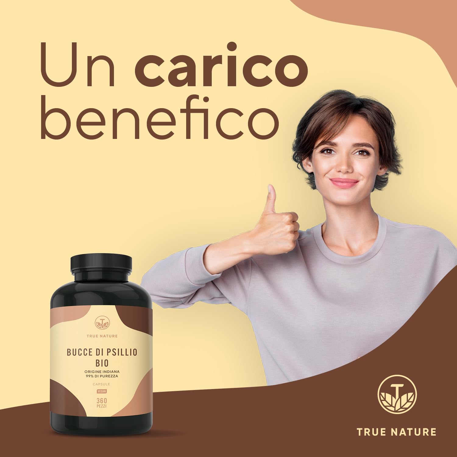 Bucce di psillio BIO - 360 capsule - Alto dosaggio - 4500 mg dose giornaliera - Origine: India - 88% di fibre - Vegan, Testato in Laboratorio, Produzione Tedesca - TRUE NATURE