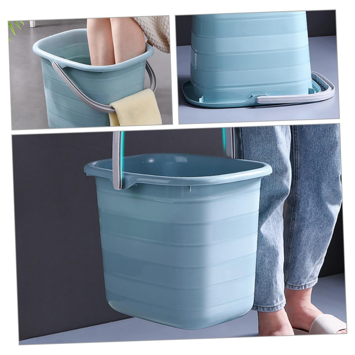 Secchio di Plastica Rettangolare Manico per Casa e Giardino | Uso per Acqua e Piante, Adatto a Giardinaggio e Hotel, Fondo Antiscivolo e Buona Capacità di Carico