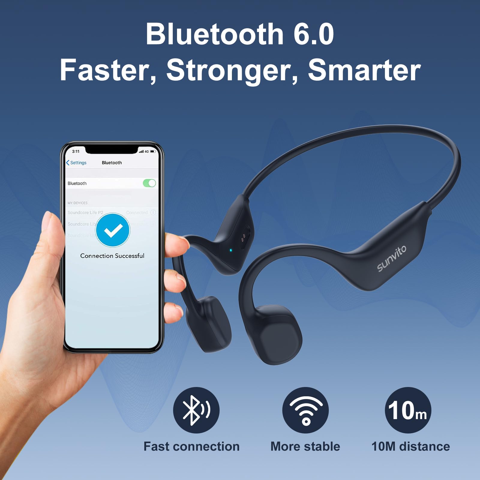 Cuffie a Conduzione Ossea Bluetooth 6.0, Auricolari Wireless Open Ear, Impermeabili IPX6, Connettività Doppia, 10 Ore di Autonomia, Cuffie Sportive per Corsa, Ciclismo e Palestra