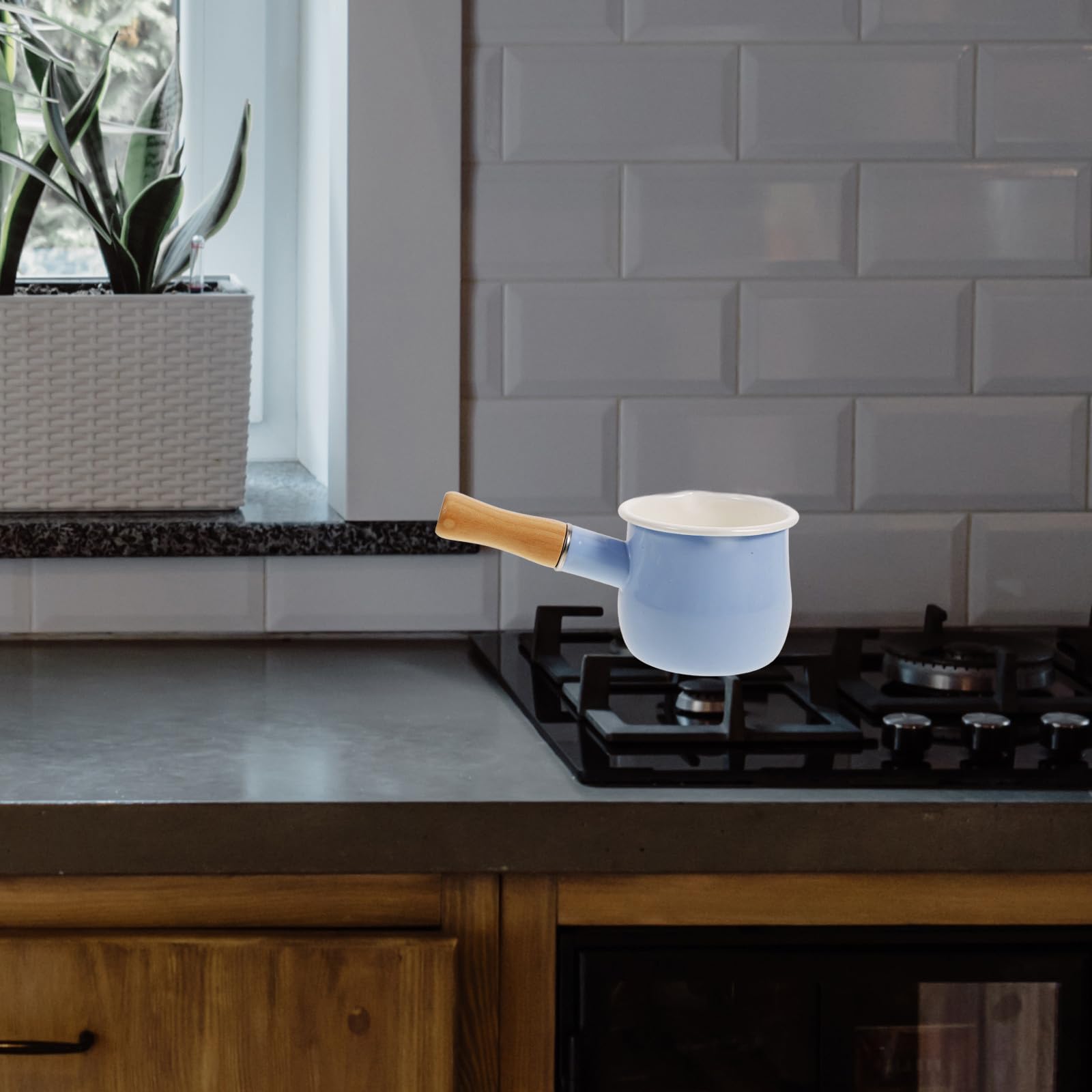 ABOOFAN Olla de Leche Esmaltada Azul 10 Cm Mini Cacerola Multifunción Antiadherente Mango Ergonómico para Cocina y Preparación de Alimentos Infantiles