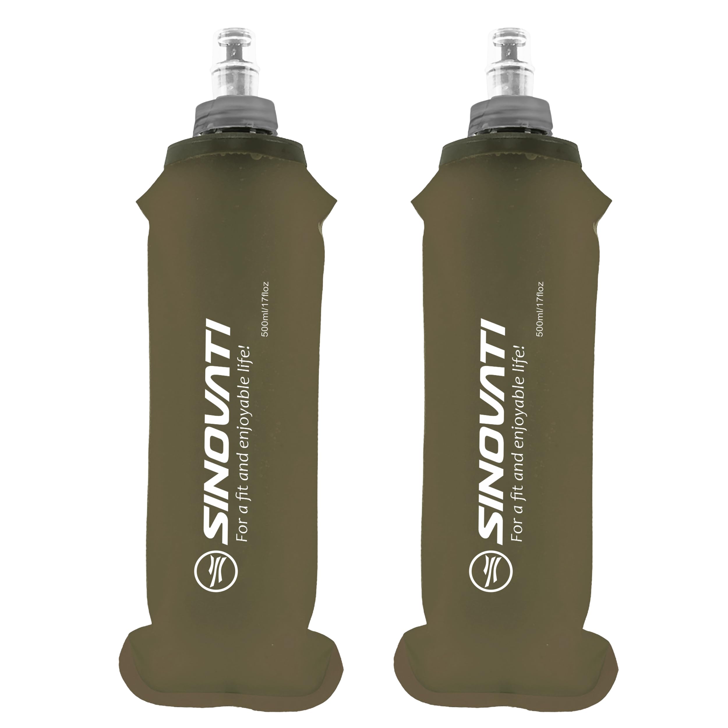 SINOVATI TPU Foldable Water Bottles, Soft Flask, Water Bottle, BPA-Free Sports Bottle for Hydration Backpack, Bicycle, Hiking, Jogging, Trekking, Camping and Climbing (Dark Grey, 500ml x 2)
