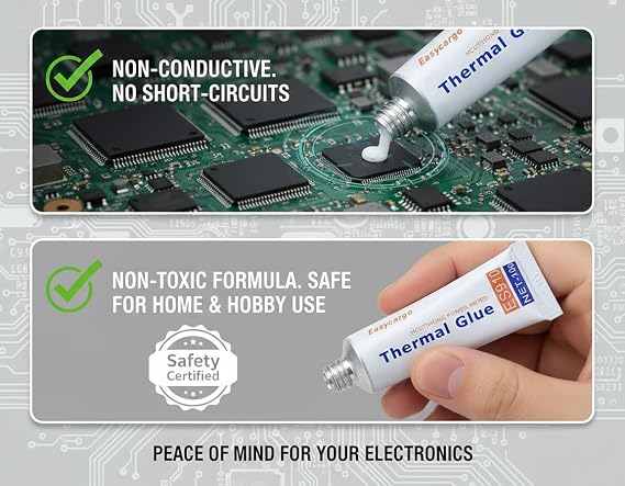 Easycargo 10g غراء حراري، لاصق موصل للحرارة من السيليكون لرقائق IC للمبدد الحراري GPU VRM VRAM LED، ربط دائم غير موصل لترانزستورات MOSFET طابعة ثلاثية الأبعاد PCB TEC1-12706 Peltier RTV