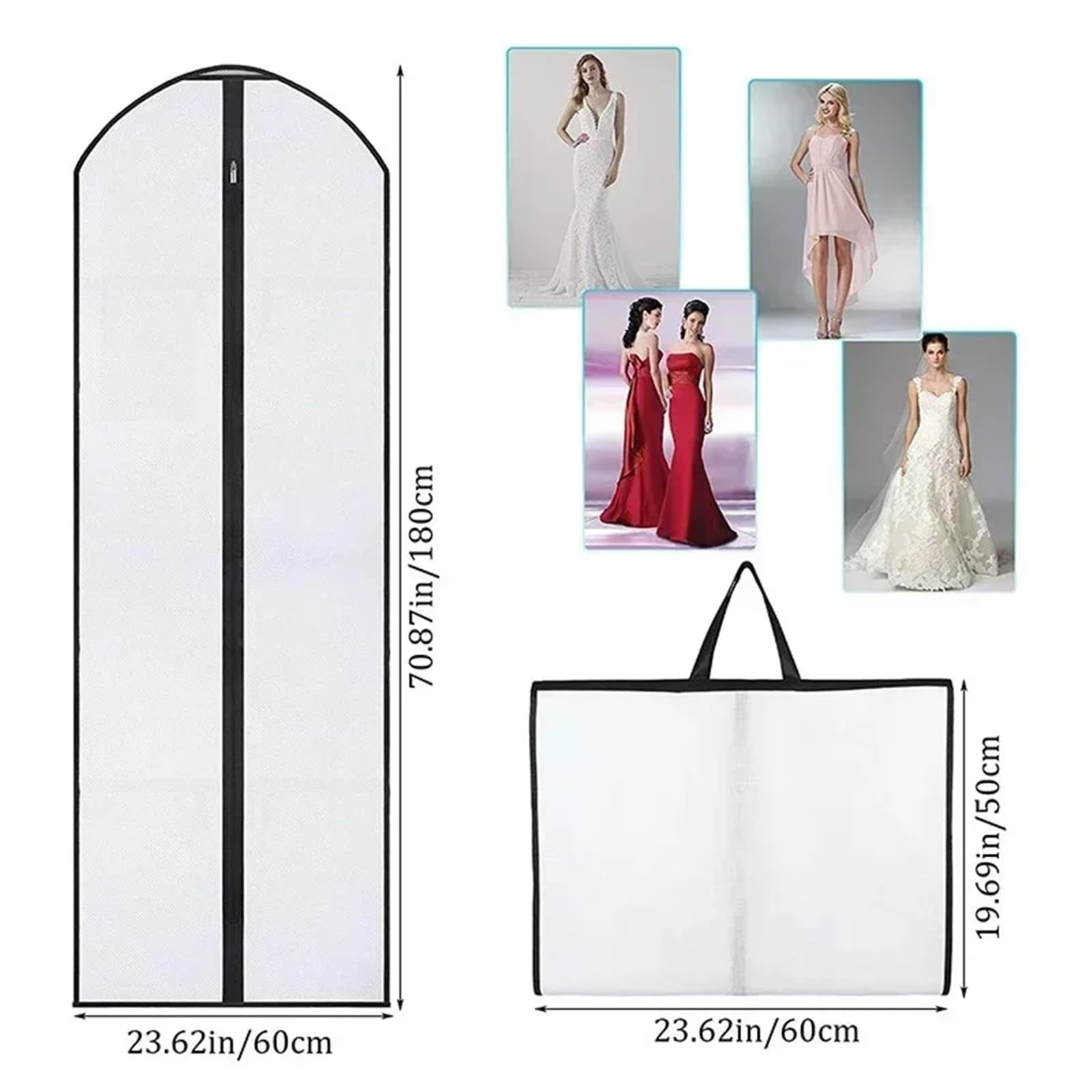 Funda para Ropa Funda Protectora For Ropa De 60 X 180 Cm, Ideal For Trajes, Vestidos, Chaquetas, Abrigos, Bolsas Viaje, Y Novia(White-3PCS)