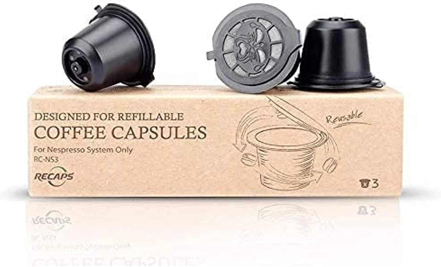 RECAPS Espresso Pods Refillable Coffee Pods 3 Pack Reusable Capsule Filters Compatible with Nespresso Coffee Machines Black