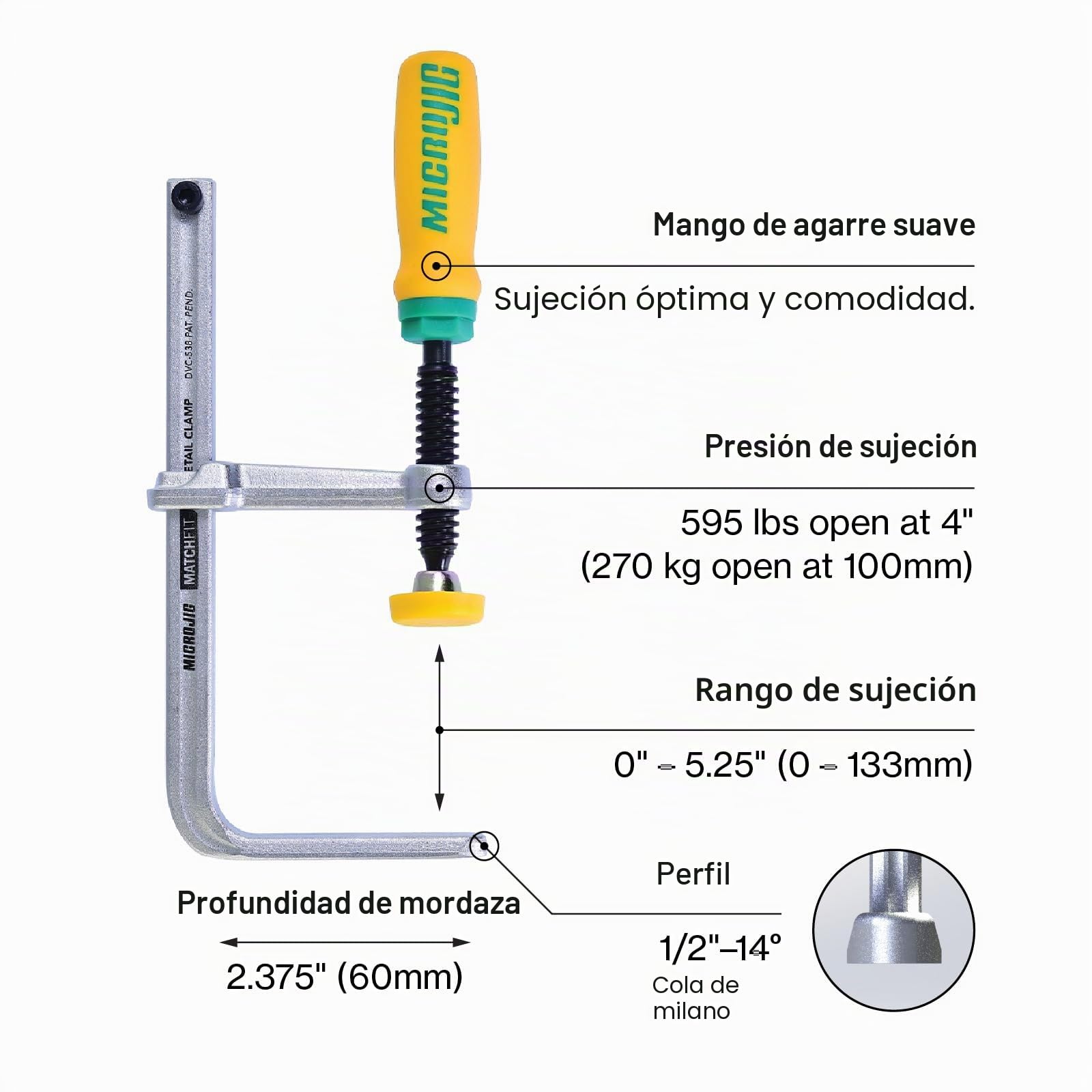 MICROJIG GRR-Ripper DVC-538K2 - Abrazaderas de cola de milano, color amarillo/verde