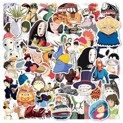 50Pcs Hayao Miyazaki Anime Stickers for Water Bottle Cute Anime Cartoon Waterproof Vinyl Stickers for Adult Teen Girl Kids Laptop Skateboard Bike Guitar Laggage Travel Case Helmet Notebook Scrapbook