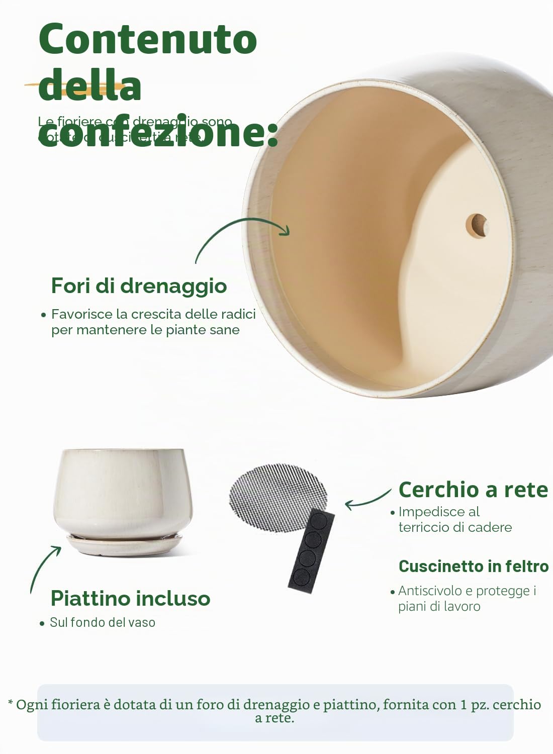LE TAUCI, vasi da 12 pollici per piante, fioriera in ceramica con foro di drenaggio e piattino, ceramica a pareti spesse, vasi per piante da interno, ideali per soggiorno e ingresso, smalto reattivo