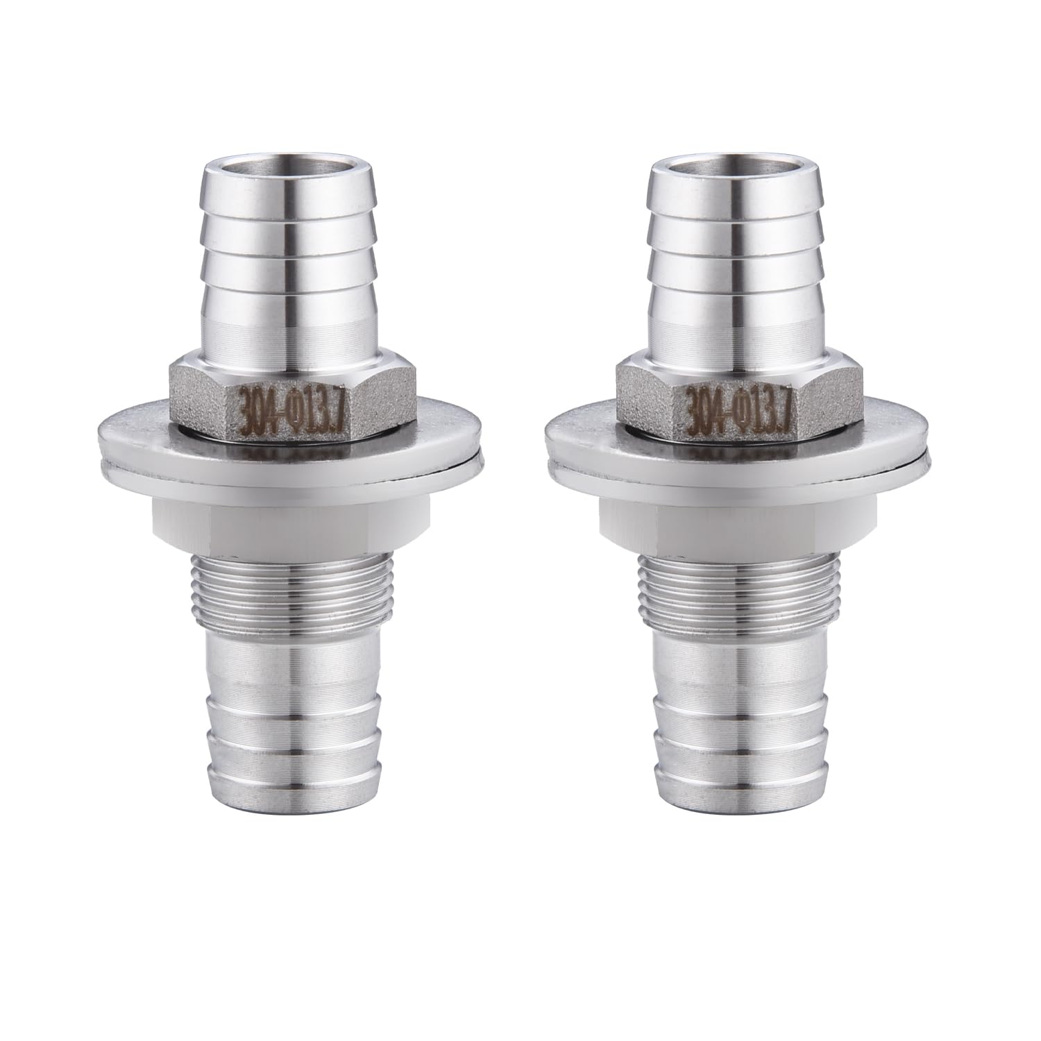 1/2" Hose Barb Thru-Bulk Bulkhead Fitting,304 Stainless Steel Straight Hex Union Fitting for Water Fuel Air，lead-free (Pack of 2)