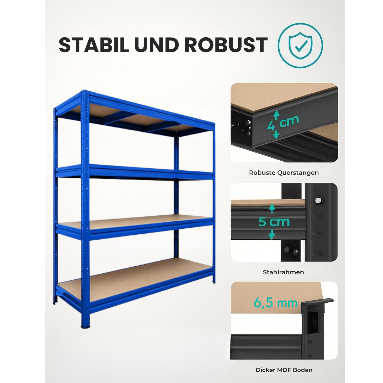 etm Scaffalatura larga, 200 x 150 x 80 cm, con portata fino a 1500 kg, utilizzabile come scaffale per carichi pesanti, scaffale per magazzini, cantine, scaffalatura, blu
