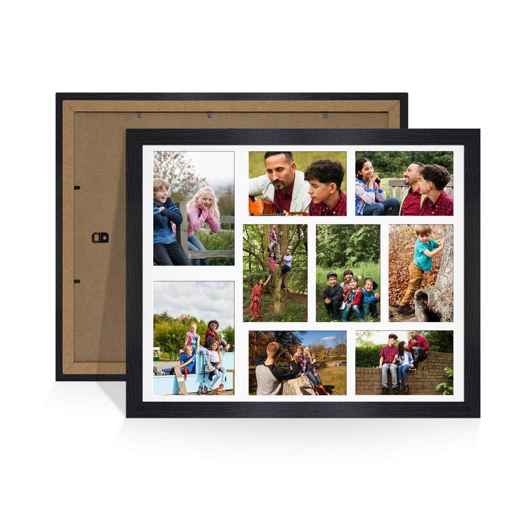 Procut Global 20X16 Black Photo Frames For Multiple Pictures with White Mount-Modern Collage Frame with 9 Apertures (2x) 7x5, (7x) 6x4-Engineered Wood with Shatterproof Perspex — image 1