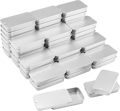GENHAKON 50 contenedores de lata de 2.36 x 1.3 x 0.43 pulgadas, contenedor de lata deslizante, cajas de almacenamiento con tapa para artículos