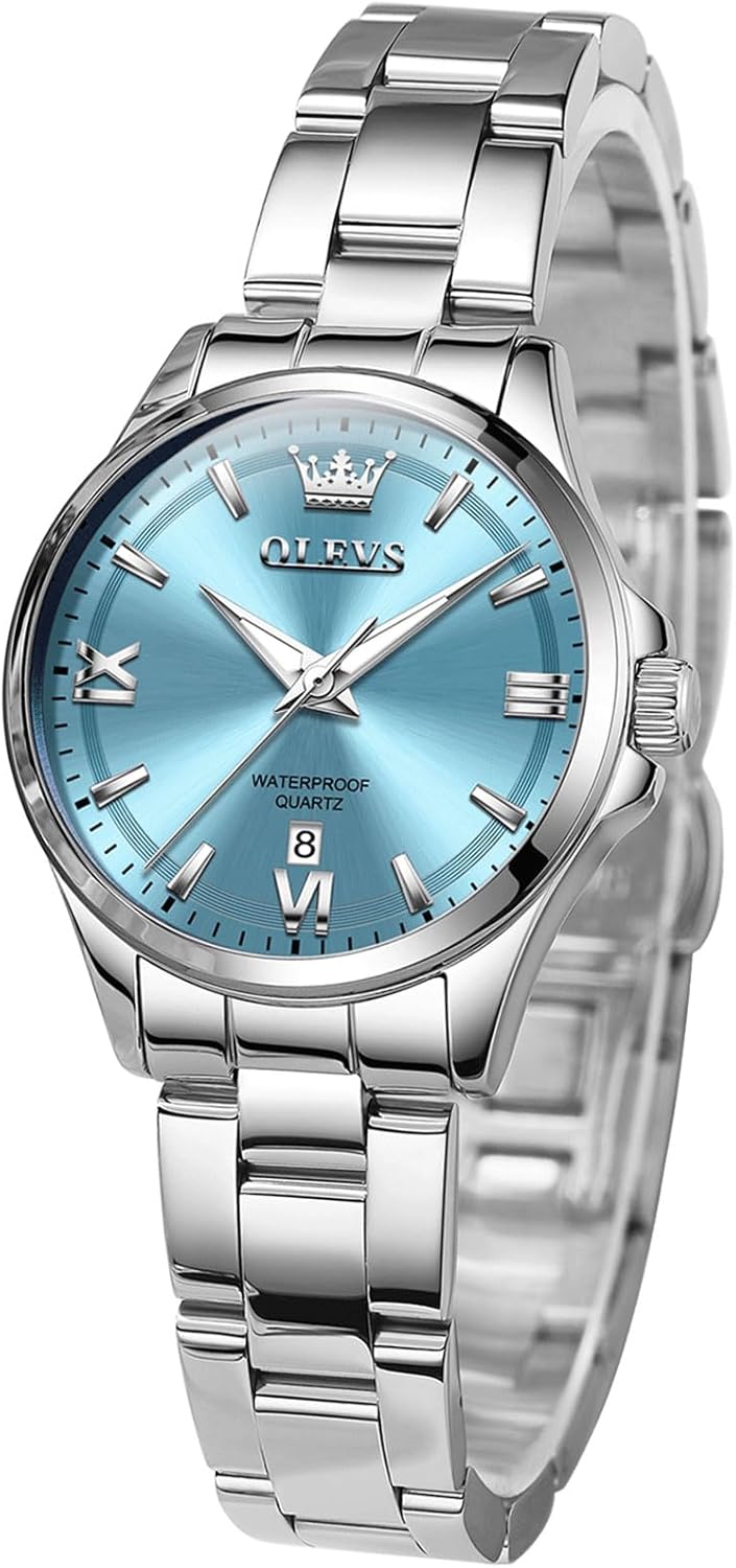 OLEVS Watch Women Luxury Dainty Diamond Watches for Women Fashion Simple Easy Read Ladies Watch with Day Date Silver/Rose Gold Metal Stainless Steel Waterproof Analog Quartz Women’s Wrist Watches