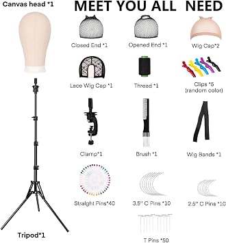 160cm Wig Stand Tripod with 22 Mannequin Head for Wig Making Display,Beige