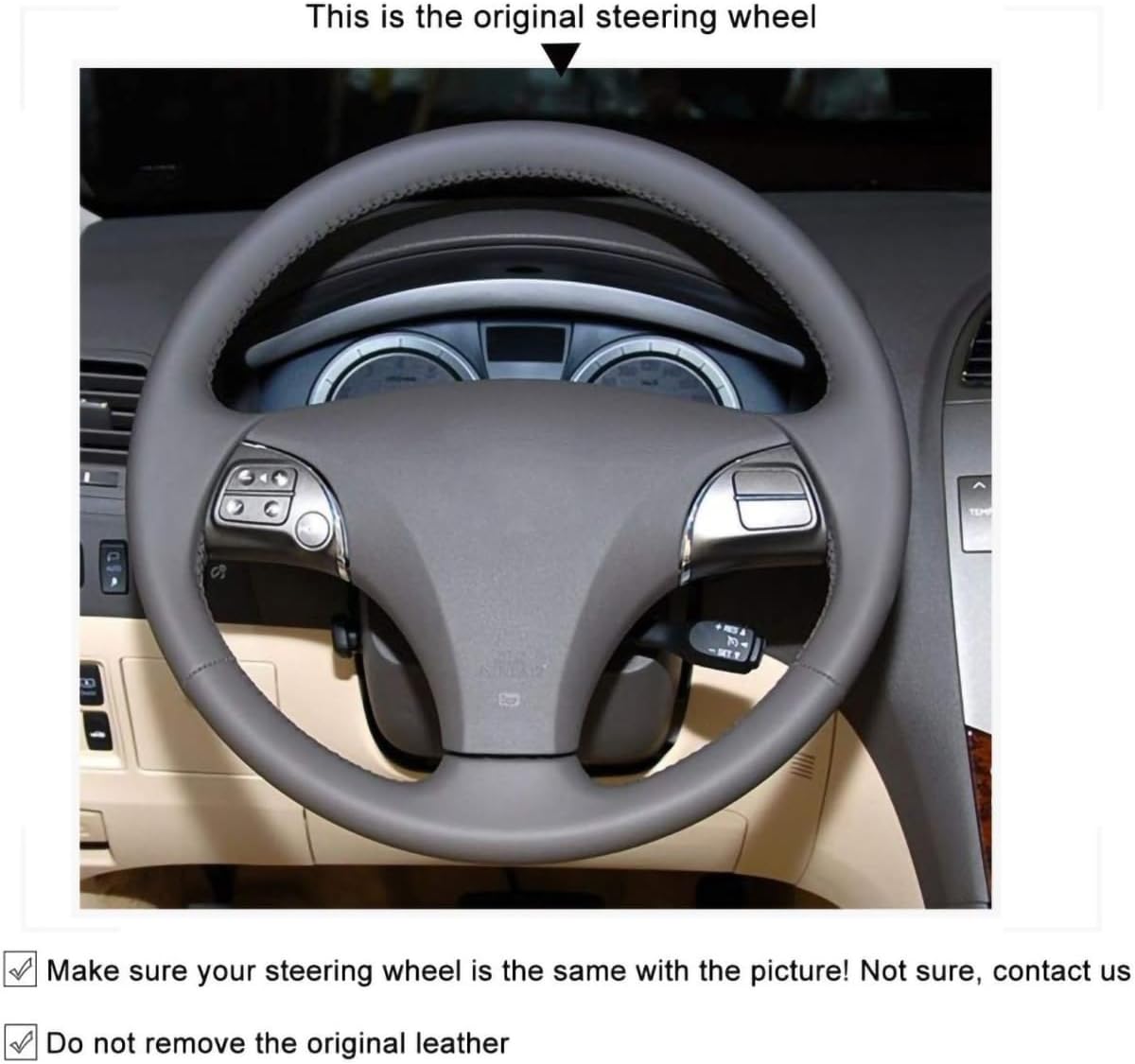 Loncky Hand Sewing Genuine Leather Steering Wheel Cover for Lexus ES350 2007 2008 2009 2010 2011 2012 / Lexus GS350 2008 2009 2010 2011 / Lexus GS450h 2008 2009 2010 2011 /Lexus GS460 2008-2011