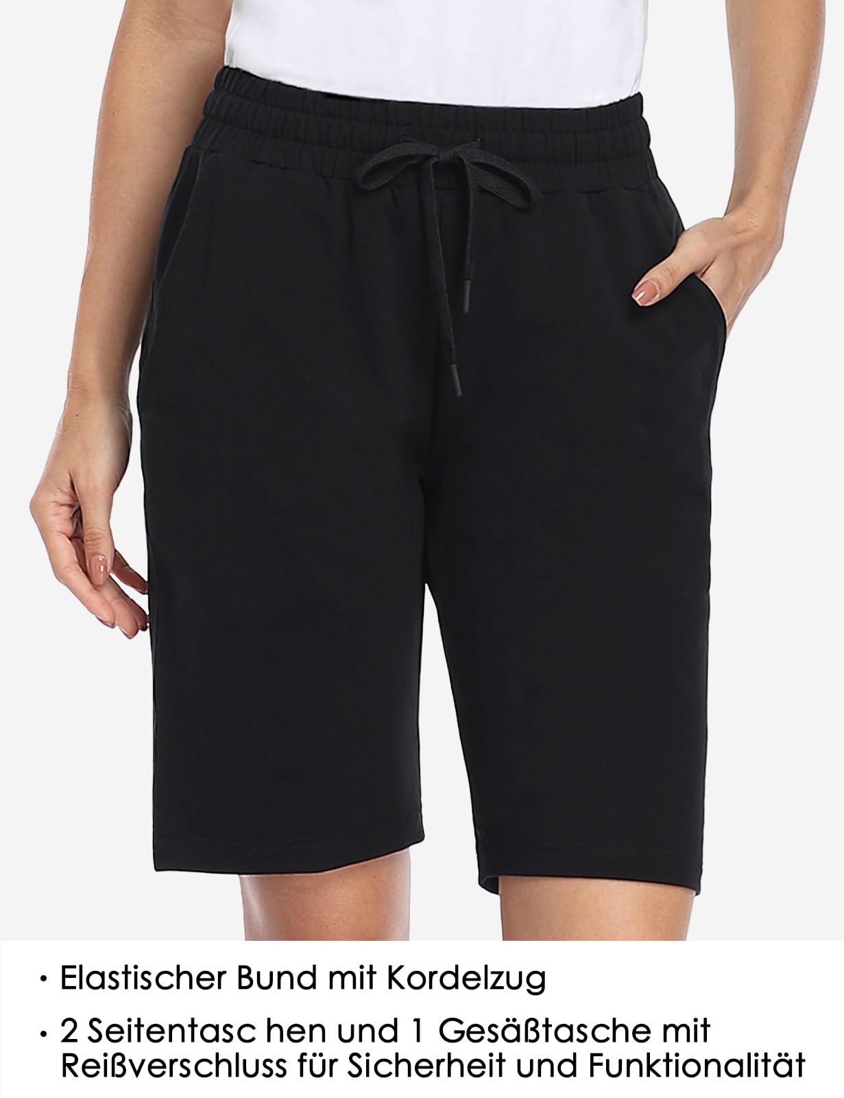 MOVE BEYOND Bermudas de Mujer con 3 Bolsillos con Cordón Ajustable Pantalones Cortos para Yoga Correr Ejercicio Salón