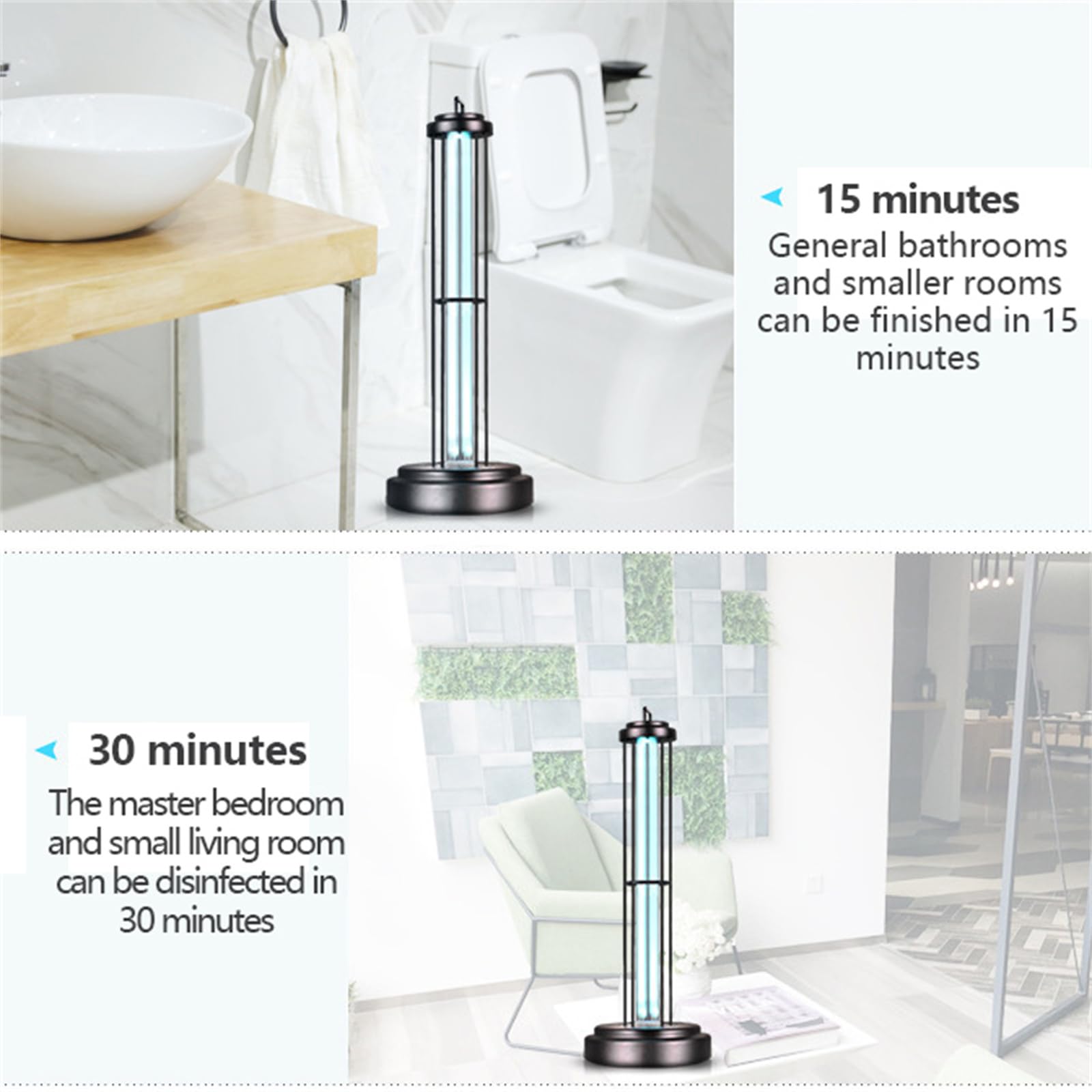 Desinfectante con luz UV y lámpara esterilizadora ultravioleta con control remoto, con temporizador de 3 engranajes de 38 W, desinfecta cada habitación de tu hogar durante 15/30/60 minutos black