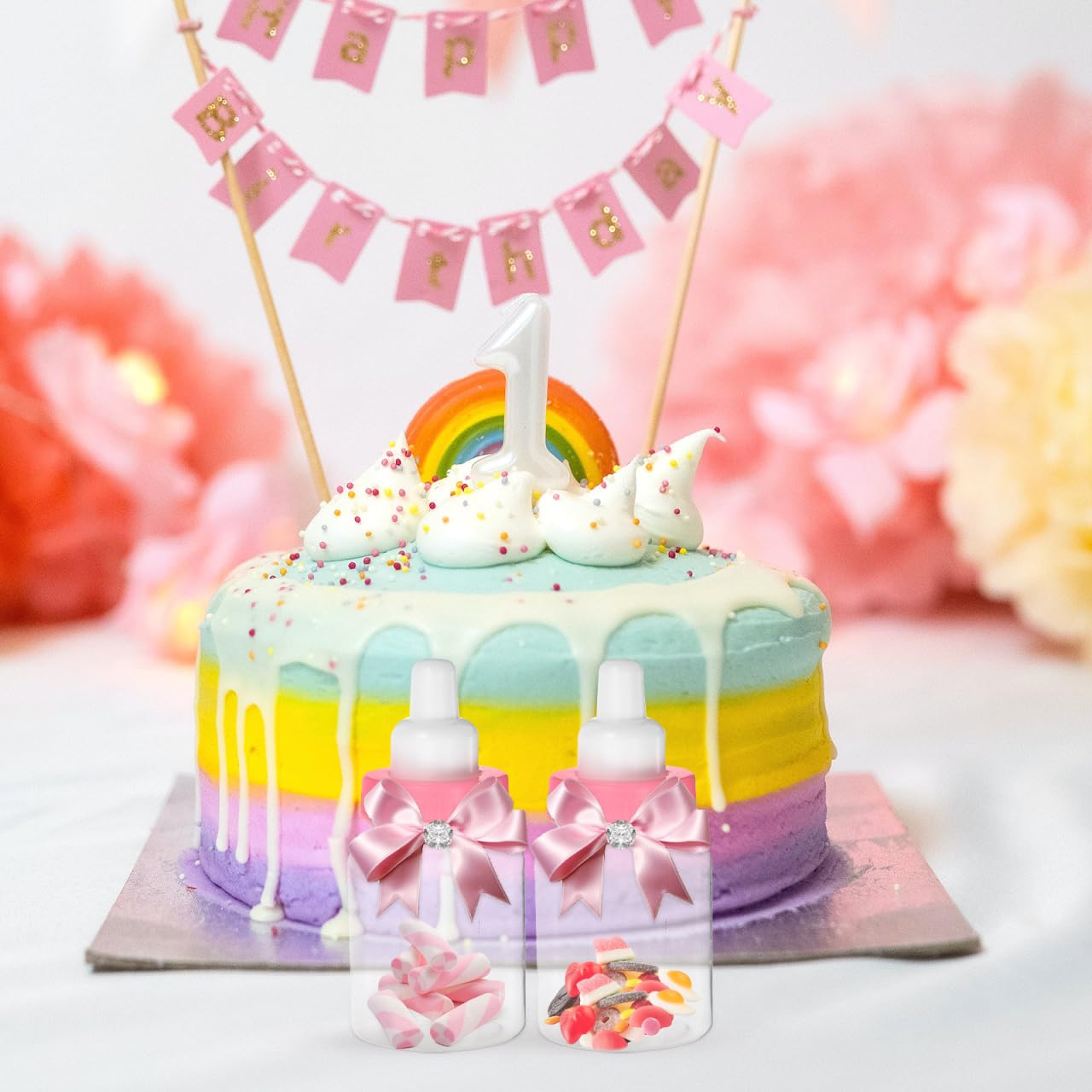 12Pcs Pink Mini Feeder Style Candy Bottles Shower Box Decorative Party Favors for Newborn Celebrations Fillable Plastic Containers for Sweet Treats