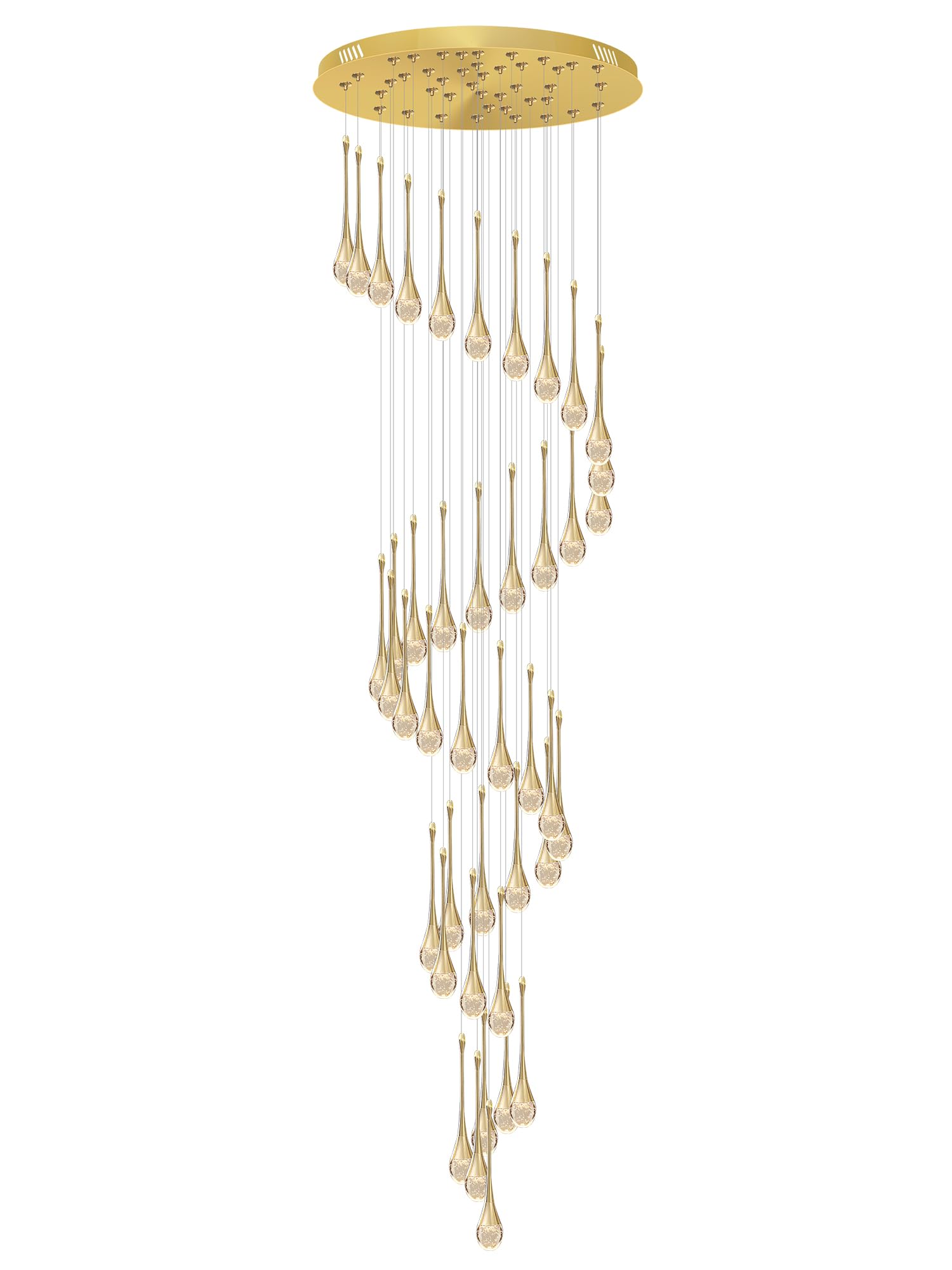 PCXEHUYP Modern Dimmable LED Pendant Chandelier with 42 Lights for High Ceiling Adjustable Color Temperature from 2700K to 6000K Elegant Gold Finish
