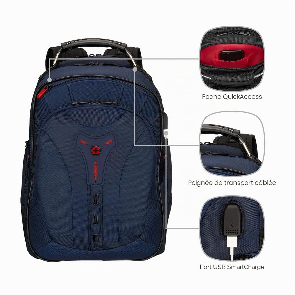 WENGER Pegasus Deluxe Sac à dos pour ordinateur portable, ordinateur portable 14-16", tablette jusqu'à 10", 25 l, femme homme, bureau université école voyages, bleu, 606492