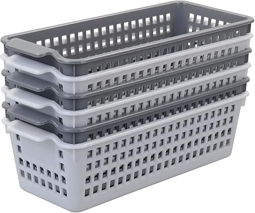 Kiddream Paquete de 6 cestas de almacenamiento pequeñas, cestas de plástico delgadas, 11.57 x 5 x 3.42 pulgadas