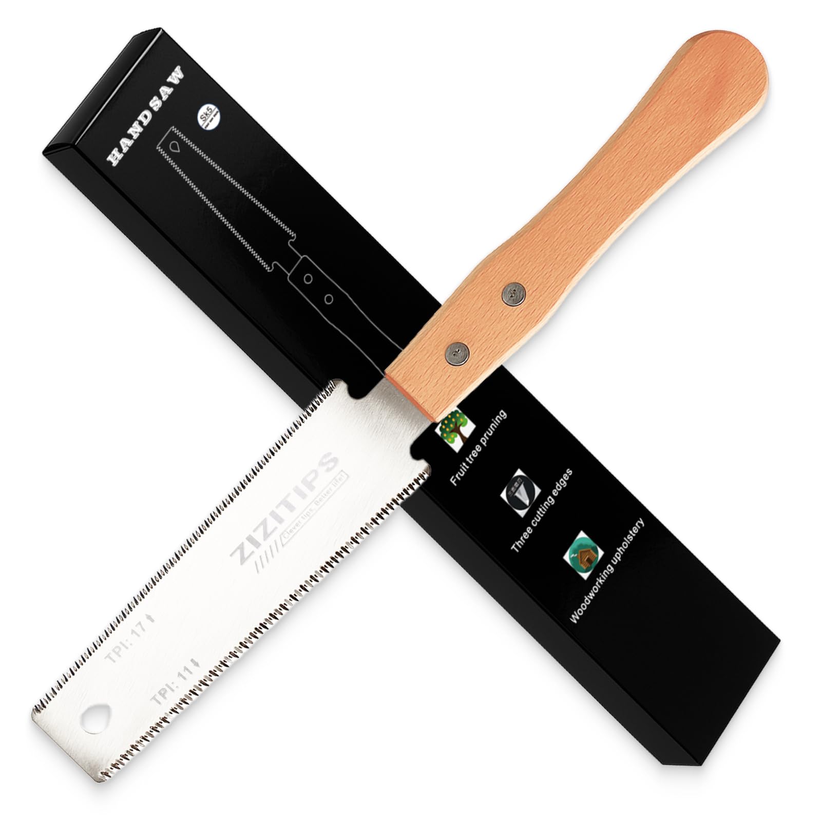 Sega a Mano Giapponese Piccola per Legno da Taglio Fine, Doppia Lama 11/17 TPI Acciaio SK5 Manico Legno Faggio Precisione Fai da Te Carpenteria Outdoor Astsäge Utensile