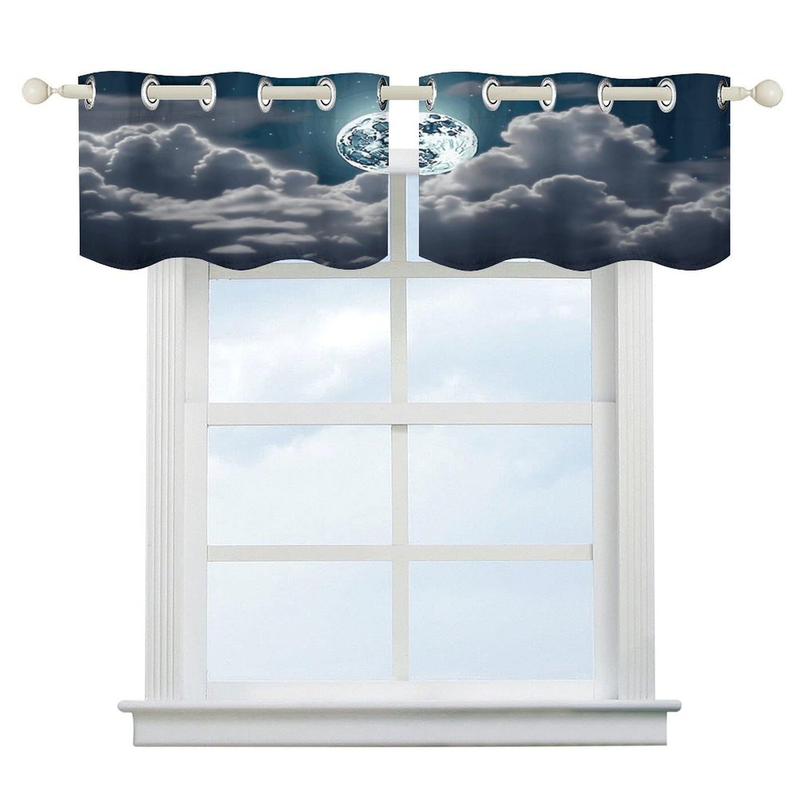 Fekiloot Style Night Sky Full Moon Short Curtains Valance Curtain
