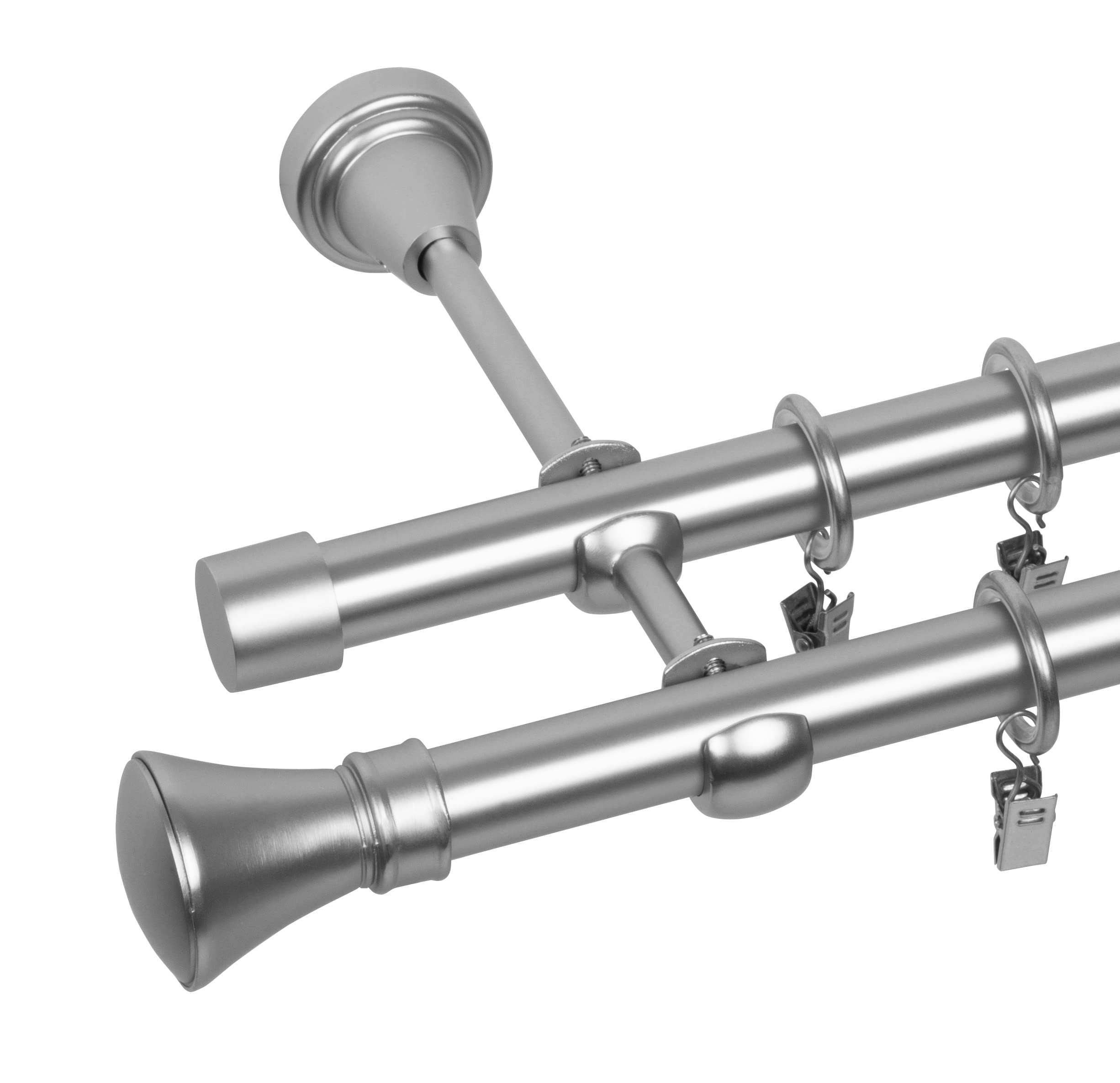 RENA Gardinenstange Vorhangstange 2-läufig - 19 mm - aus Metall - Lautlose Rollen - Komplettset - Chrom Matt 340cm |Monako