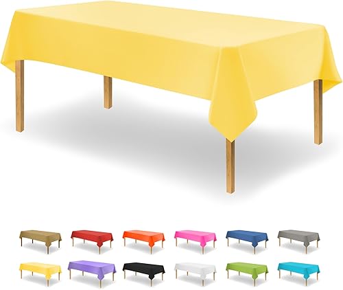 Mantel de plástico desechable amarillo para mesas rectangulares (paquete de 12) mantel decorativo de alta calidad para fiestas, eventos y bodas,