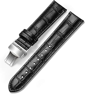 Leather Watch Band Alligator Grain Calfskin Replacement Strap Stainless Steel Deployment Buckle Bracelet for Men Women-18mm 19mm 20mm 21mm 22mm 24mm-Black Brown