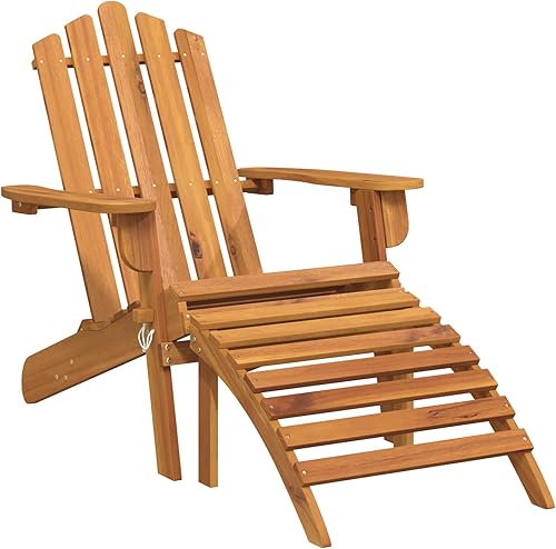 vidaXL Adirondack - Silla de jardín plegable, madera de acacia maciza con reposapiés, resistente a la intemperie, para jardín, patio, terraza, balcón