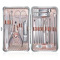 Keiby Citom Manicure Set 18pcs Professional Nail Clippers Kit Pedicure Care Tools-Stainless Steel Grooming Tools with Rose Gold PU Leather Case for Travel & Home (Rose Gold)