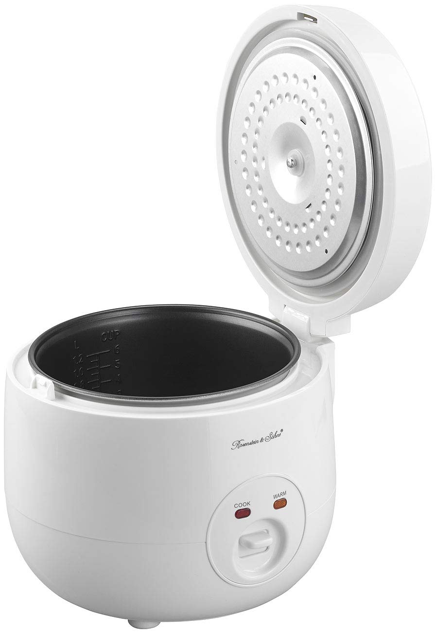 Rosenstein & Söhne Ryżowar z funkcją podtrzymywania ciepła i wkładem do gotowania na parze, 1,2 l, 500 W