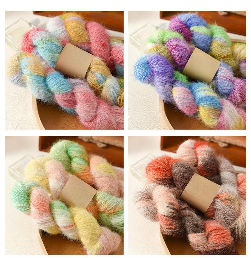 4/6/8/10 Rollos de Hilo de Mezcla de Lana de Fibra Larga de 100 g, Hilo de Lana Degradado, para Tejer a Mano y a Ganchillo Gorros, Bufandas, Suéteres, Chales, Mantas