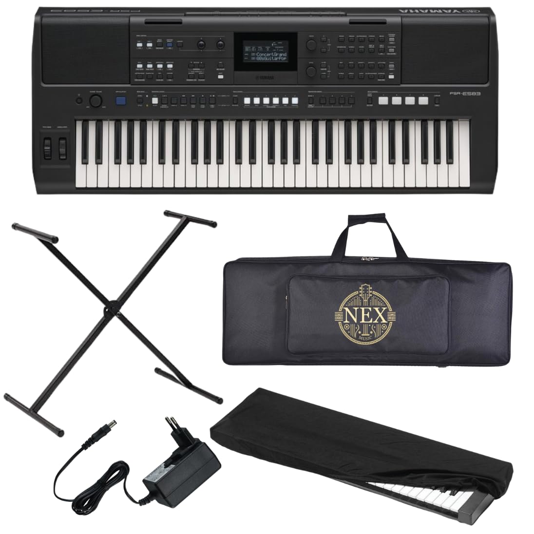 NEX Compatible with Yama-haa PSR-E483 61-Key Portable Keyboard with Stand, Carry Bag, Dust Cover, Power Adapter, Black-image-4