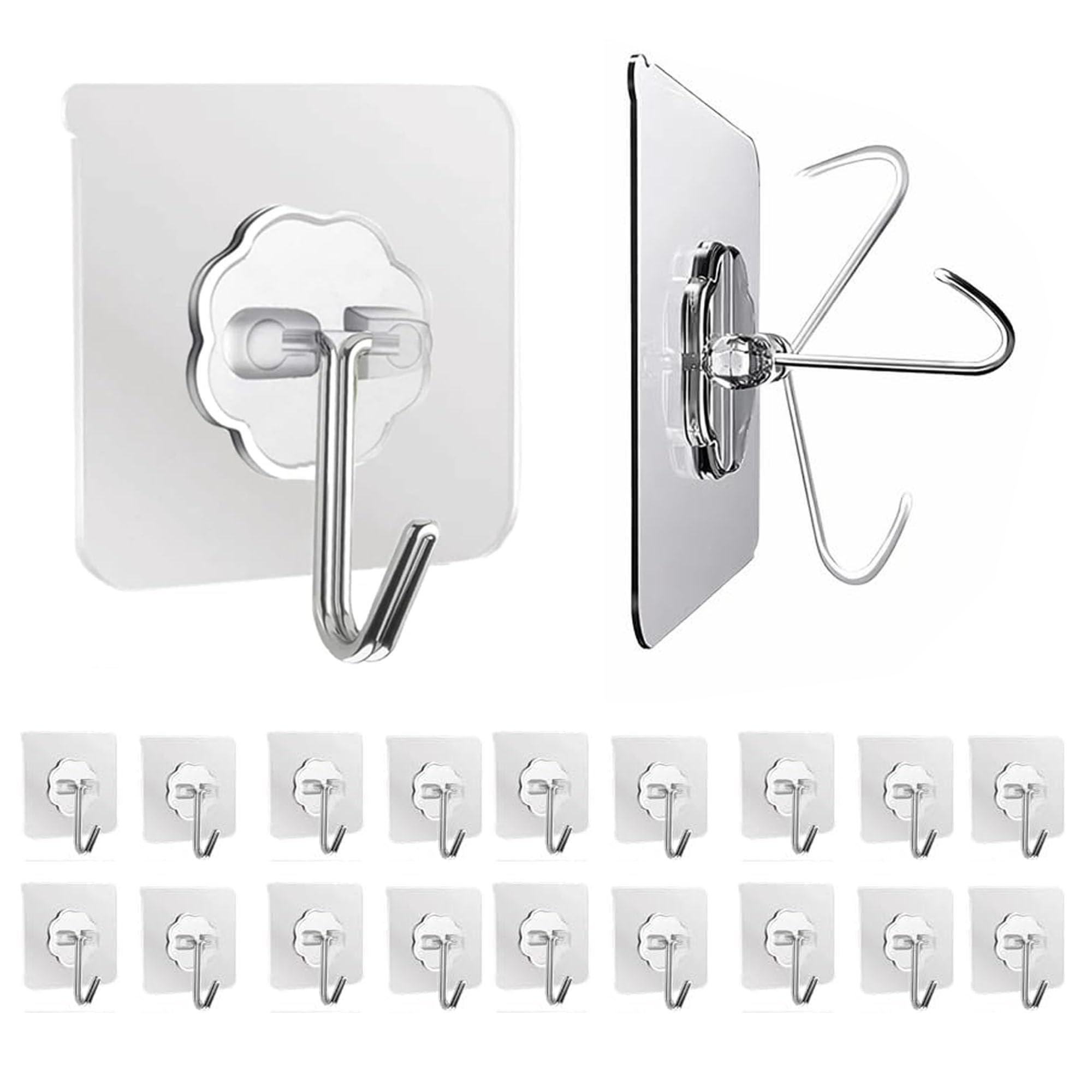 Veentus Hooks for Wall Heavy Items, Set of 20, 10KG Capacity, Hook for Wall Hanging Without Drill, Heavy Duty Waterproof Adhesive Hooks for Bathroom, Kitchen & Home Storage