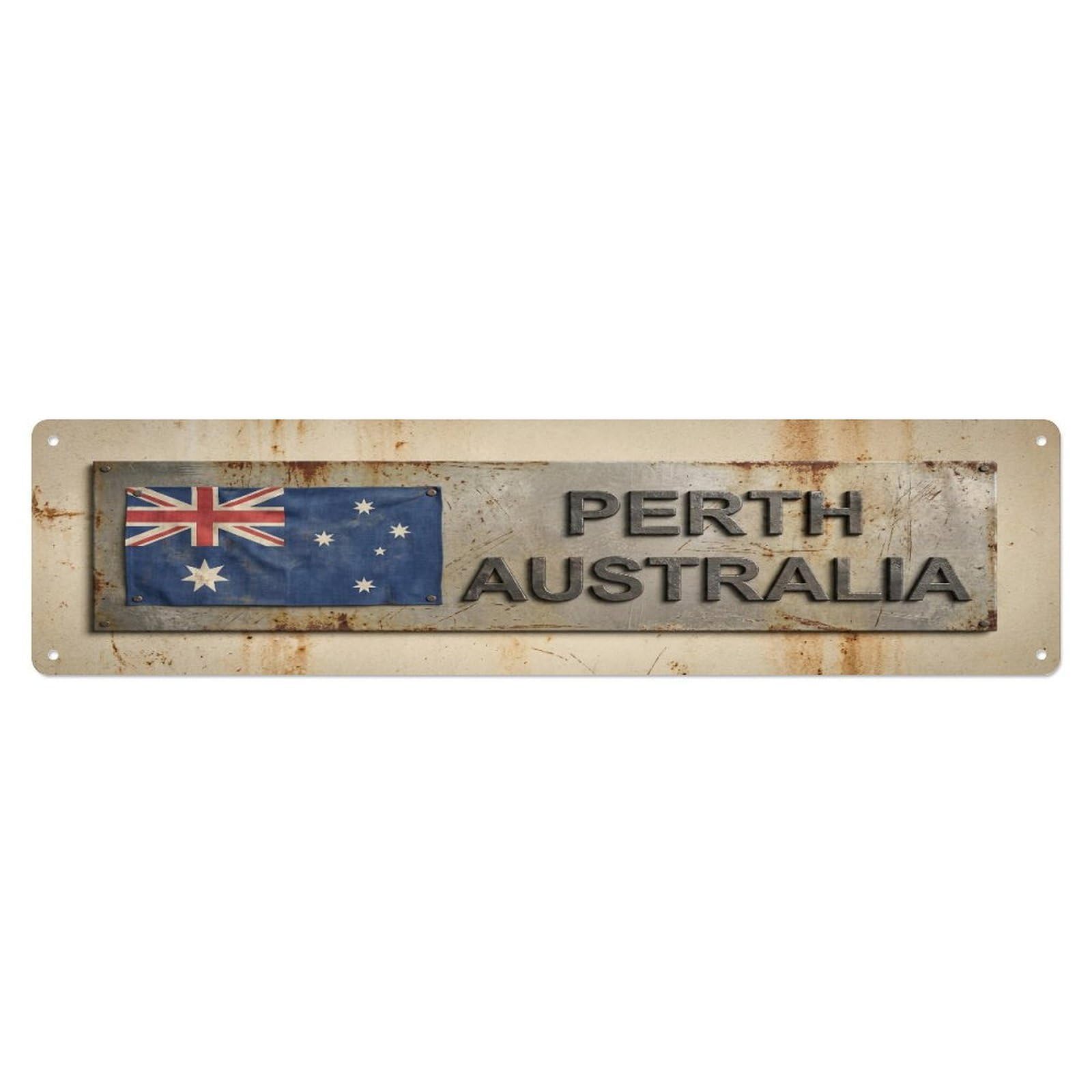 Okahys 4X16inch(10X40cm) Vintage Perth Australia Flag Decor Rustic Travel Metal Tin Sign