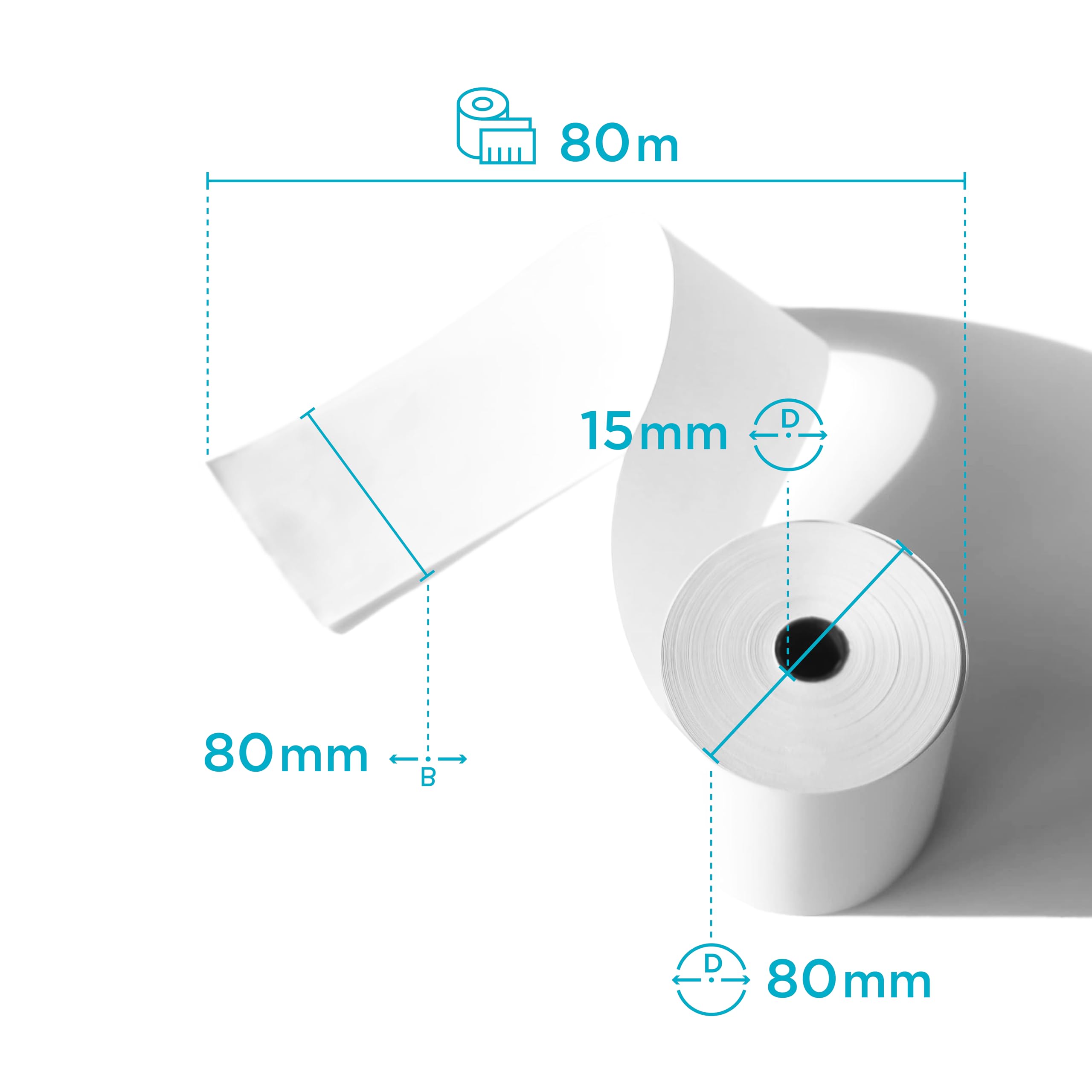 50x 80mm x 80m x 12mm Thermorollen – Garantierte 80 Meter Lauflänge | Premium Kassenrollen 48g/m² BPA-frei für alle gängigen Registrierkassen & EPOS Bondrucker 50 Rollen