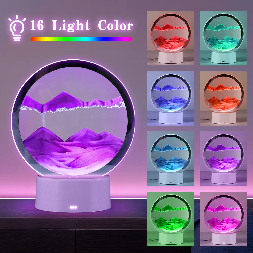 Joycabin Lampa biurkowa 3D z ruchomym piaskiem, płynne malowanie piaskiem, obracane o 360° światła z pilotem zdalnego sterowania, okrągłe szklane światło