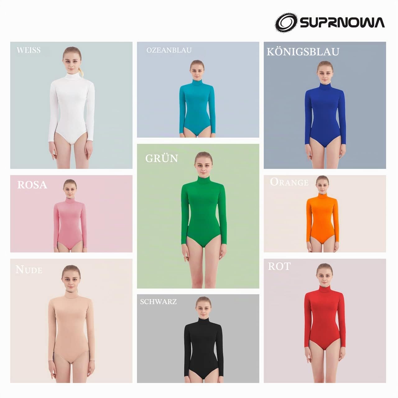 SUPRNOWA Rollkragen-Trikot, lange Ärmel, Spandex, Tanz, Workout, Fitness, Body für Damen