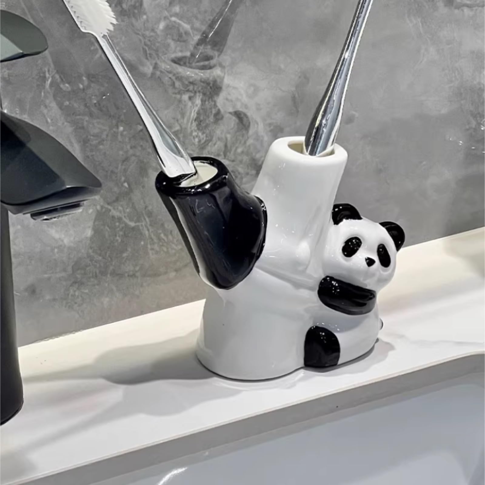 Organizzatore per Spazzolini Portaspazzolino in Ceramica Panda Accessori for Toeletta da Bagno E Appoggio Bathroom Organizer da Casa
